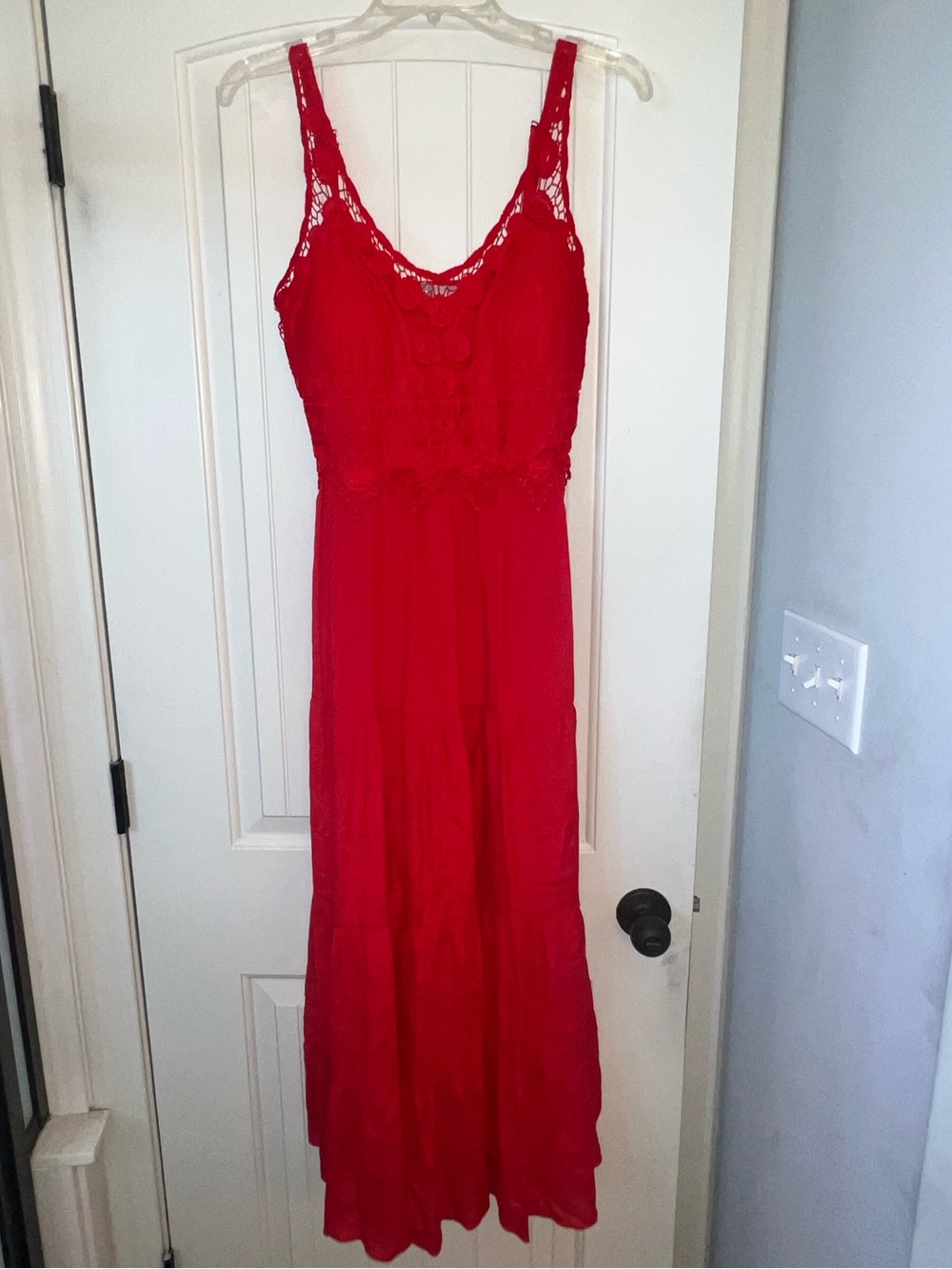 J Gee Women’s Red Lace-Trim Maxi Dress - Size S
